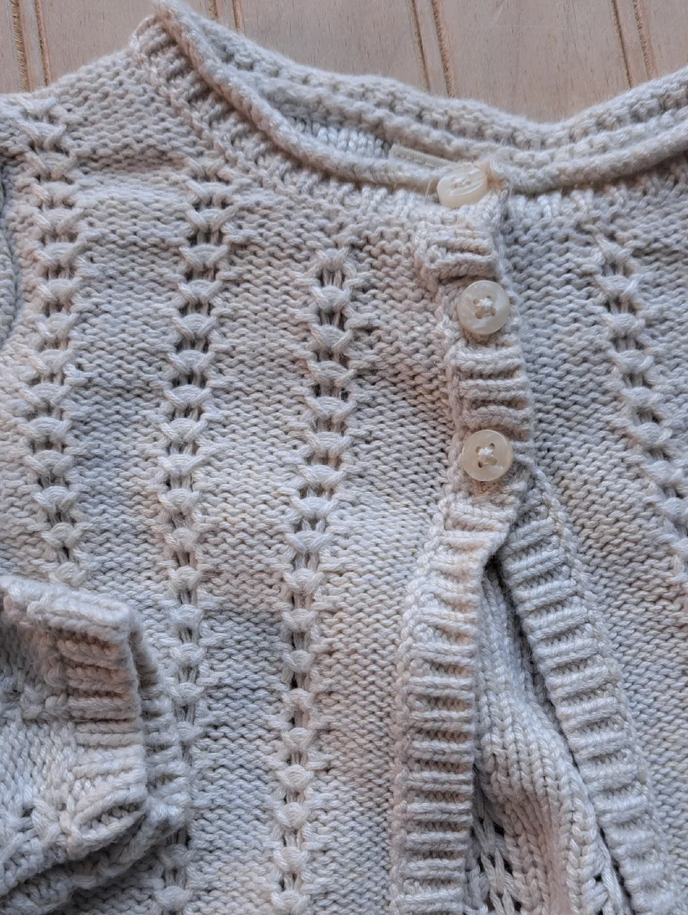 OshKosh B'gosh Cream Knit Cardigan Bear Pocket Jumper Dress Set Cotton Infant